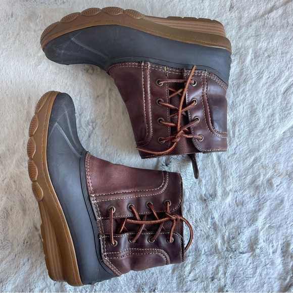 Sperry Duck Brown Leather Boots  Salwater wedge tide Women Size 7 - Picture 7 of 11